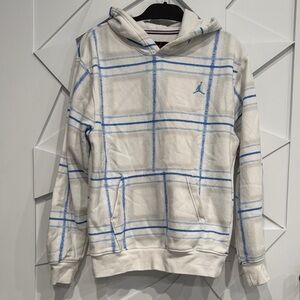 Jordan White Hooded Pullover with Light Blue Plaid